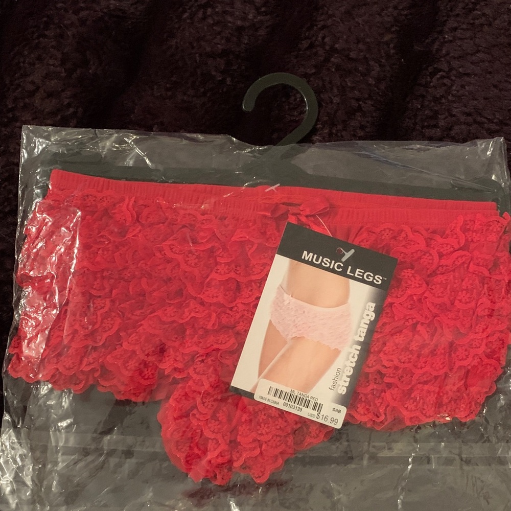 Music Legs Vibrant Red Lace Ruffle Tanga Panties